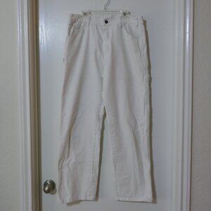 Dickies Carpenter Pants Mens 30Wx29L White 100% Cotton Utility Work Hammer Loop